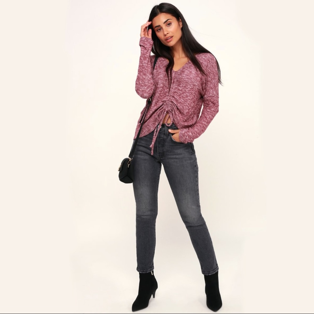 Lulu’s Ruched Long Sleeve Sweater Top Sz S